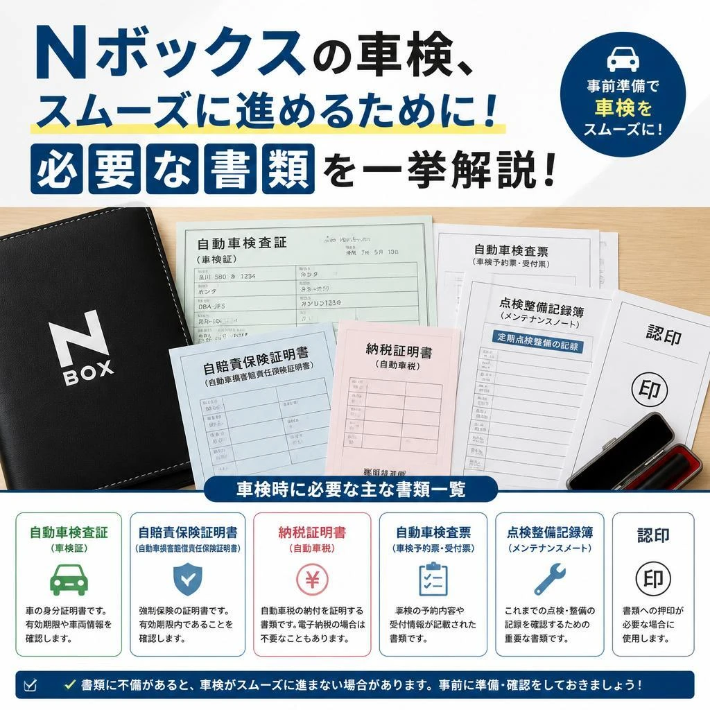 Nボックスの車検、スムーズに進めるために！必要な書類を一挙解説！