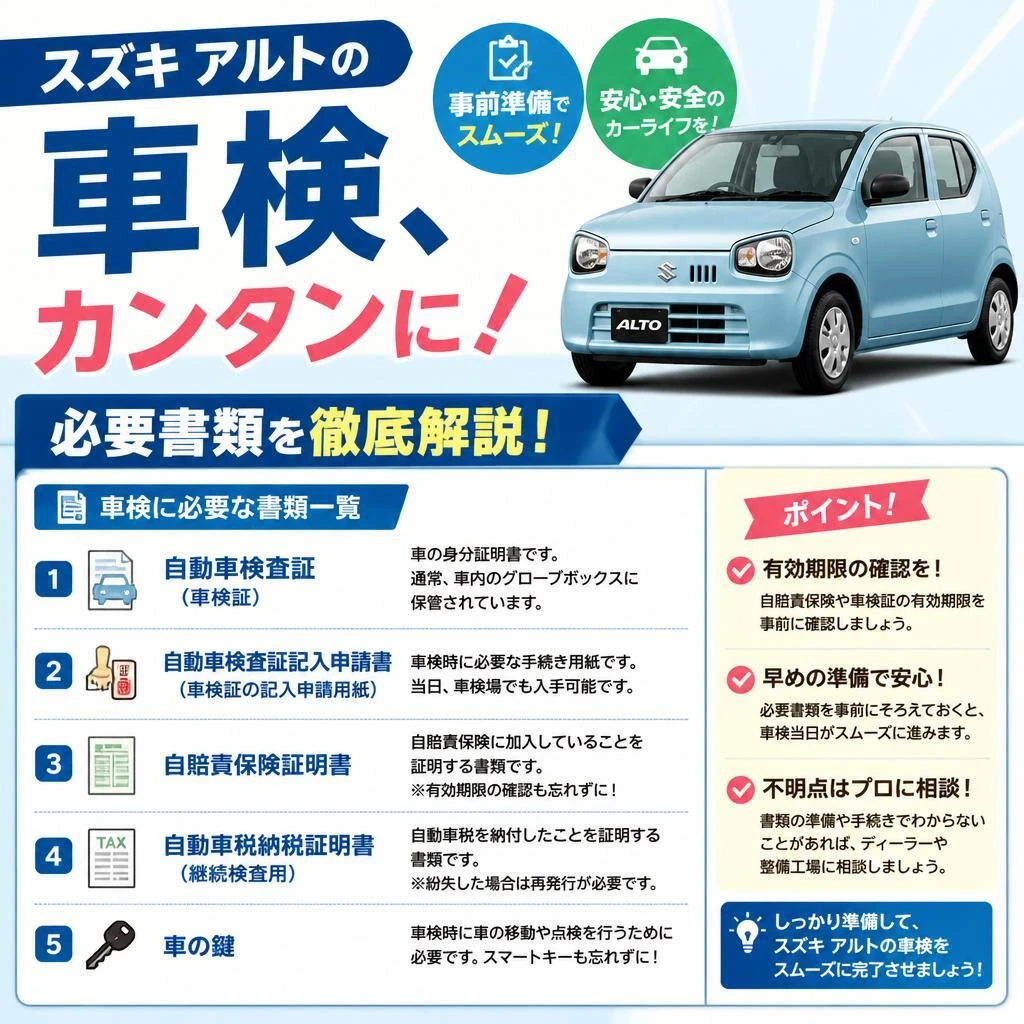 スズキアルトの車検、カンタンに！必要書類を徹底解説！