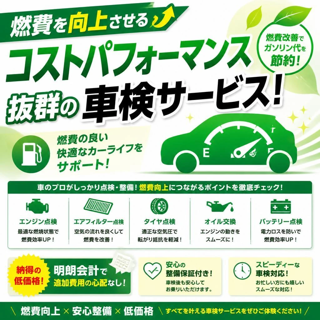 燃費を向上させるコストパフォーマンス抜群の車検サービス！