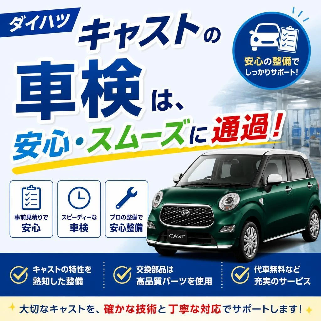 ダイハツキャストの車検は、安心・スムーズに通過！