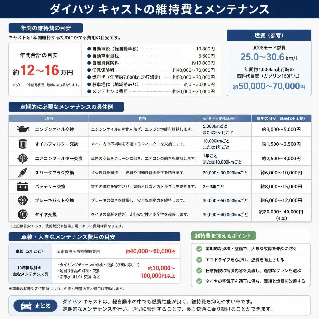 メンテナンスにかかる維持費の目安
