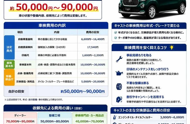 ダイハツキャストの車検費用を徹底解剖！