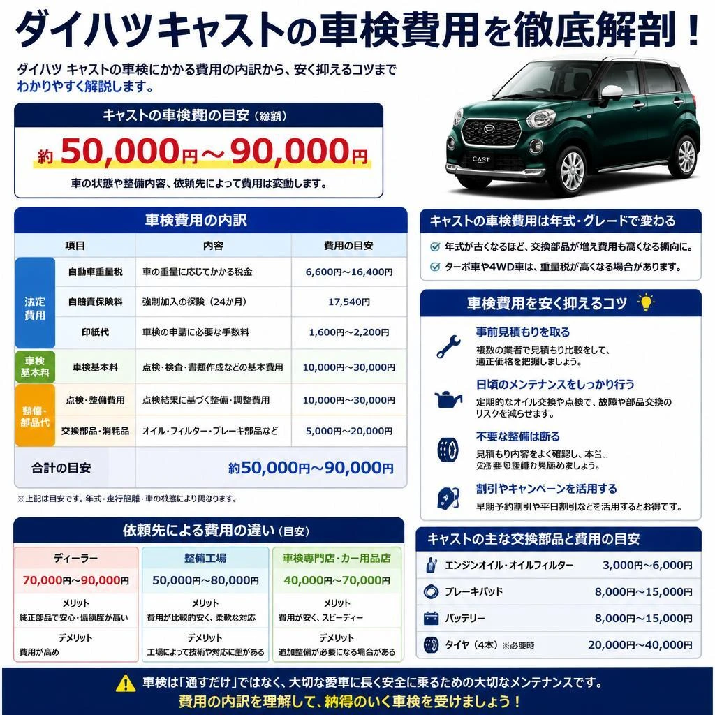 ダイハツキャストの車検費用を徹底解剖！
