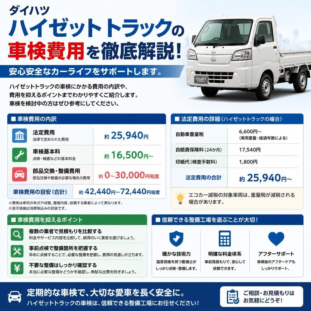 ダイハツハイゼットトラックの車検費用を徹底解説！安心安全なカーライフをサポートします。