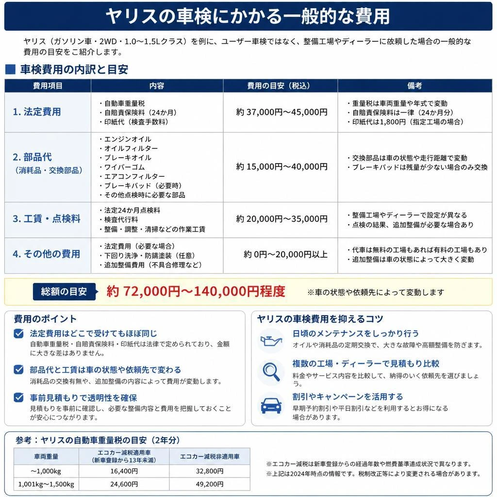 ヤリスの車検費用はどれくらい？