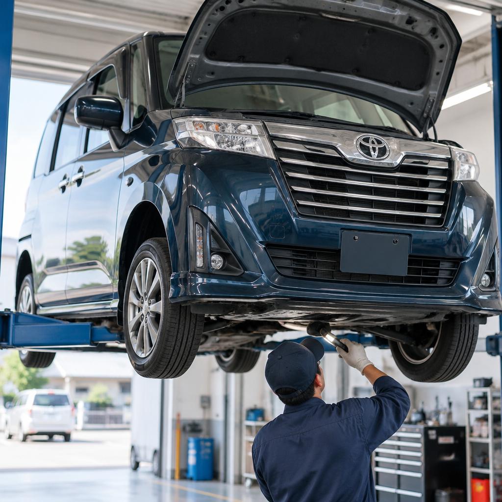富里市周辺でトヨタルーミーの車検なら、見えない部分まで丁寧に点検。安全を第一に、納得の整備をご提案します。